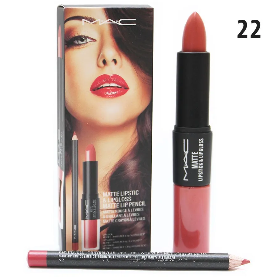 Блеск- Помада- Карандаш 3в1 M.A.C. Matte Lipstic & Lipgloss Matte Lip Pencil  #22