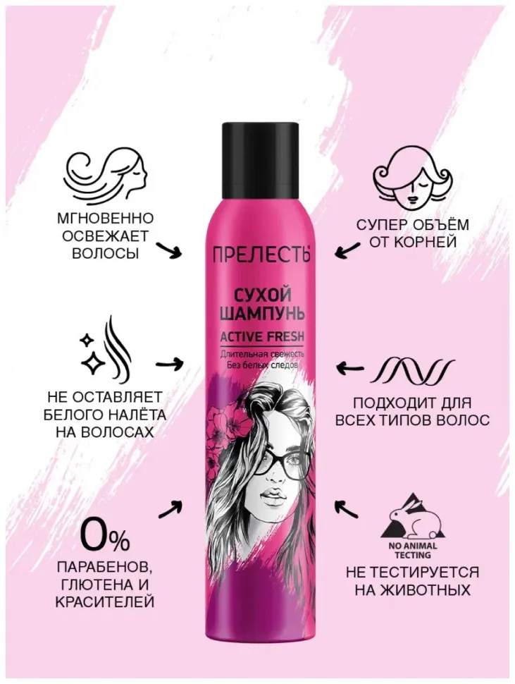 Сухой шампунь для волос Прелесть Active Fresh 200 мл.