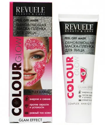 Revuele COLOUR GLOW обновляющая маска-пленка для лица Complex AHA+Q10 80 ml