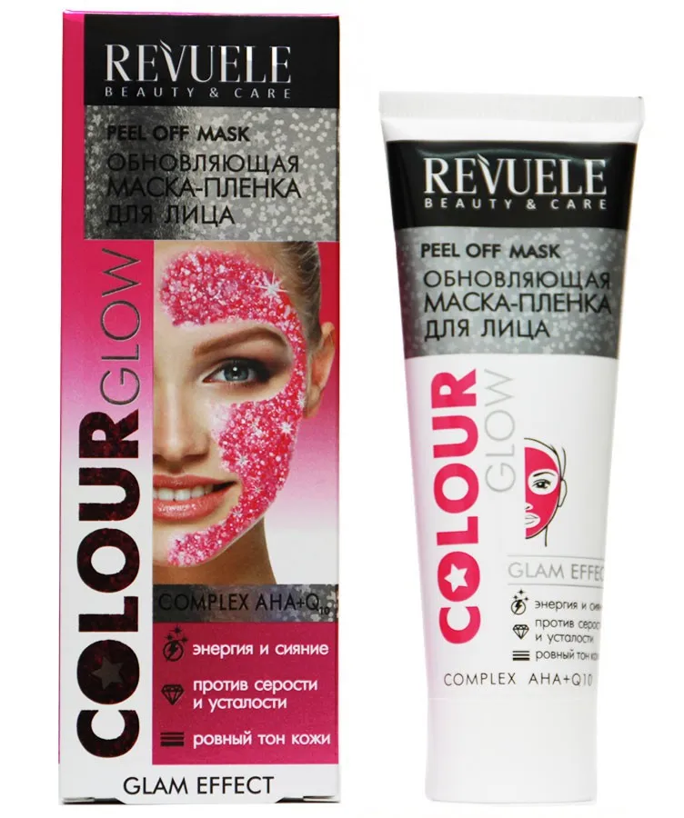Revuele COLOUR GLOW обновляющая маска-пленка для лица Complex AHA+Q10 80 ml