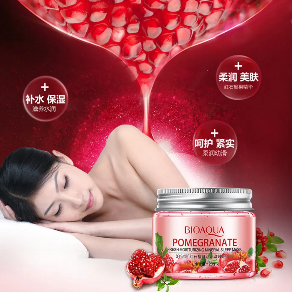 Ночная маска для лица Bioaqua Pomegranate Fresh Mineral Sleep Mask (гранат) 6049 – уценка (мятая коробка)