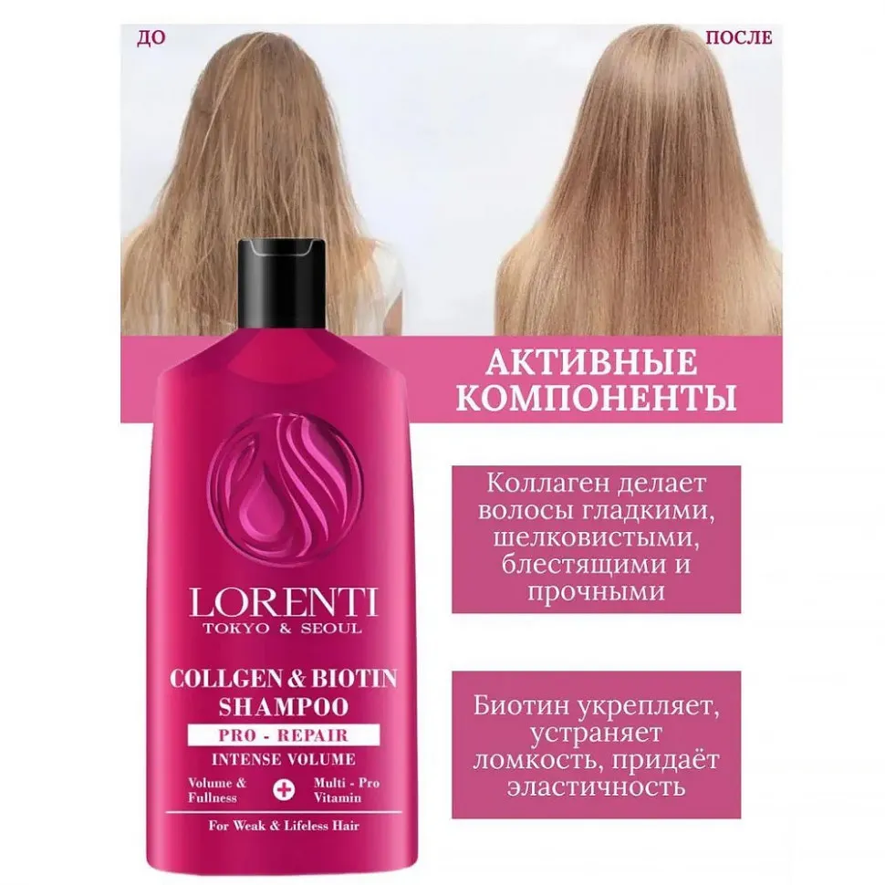Lorenti Шампунь для волос Коллаген и биотин 630 мл