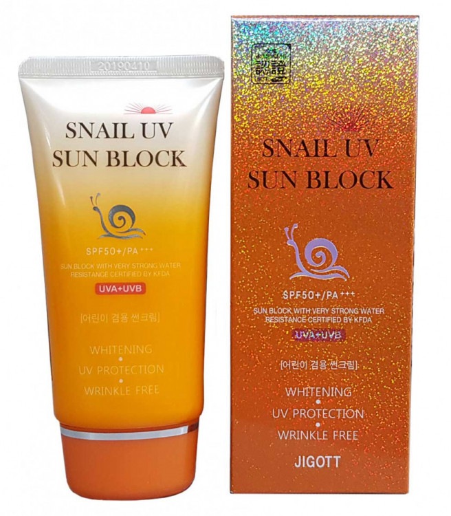 Солнцезащитный крем Jigott SNAIL UV SUN BLOCK SPF50 с улиточным муцином 70 мл