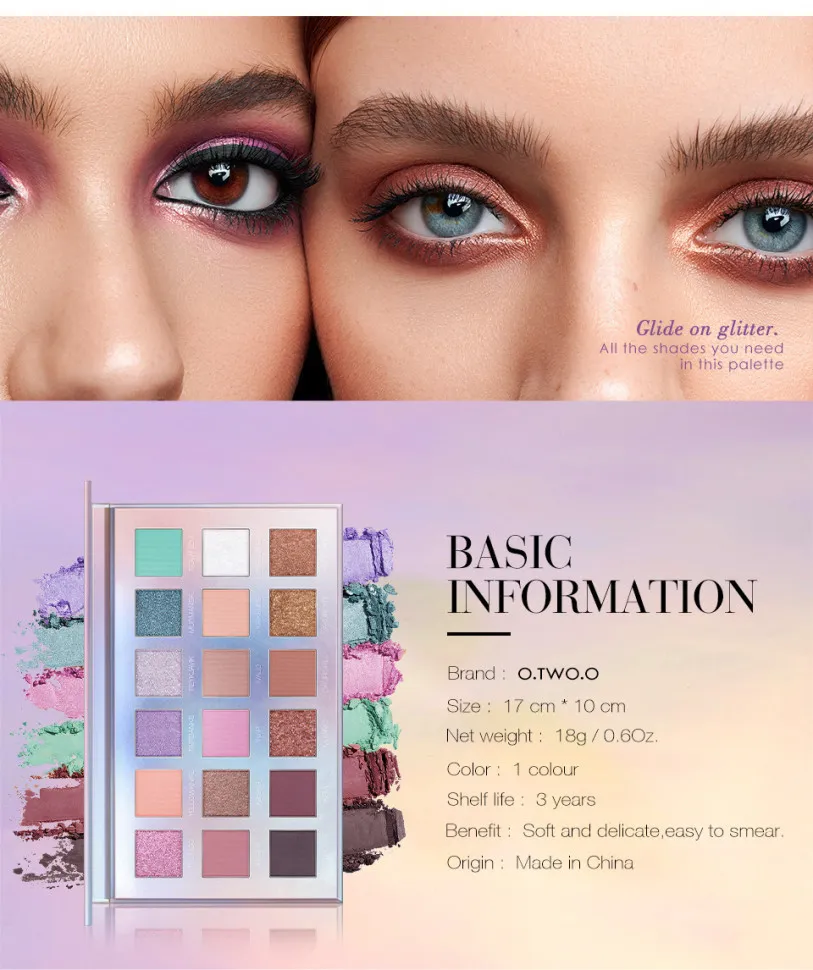 Палетка блестящих матовых теней для век O.TWO.O арт. 1006 18 g.