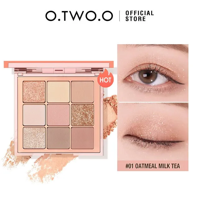 O.TWO.O Палитра теней для век 9 цветов арт. SC042 Oatmeal milk tea #01 10 g.