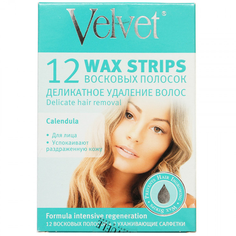 Velvet Восковые полоски для лица Деликатное удаление волос, 12 шт